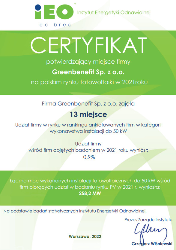 Certyfikat Greenbenefit